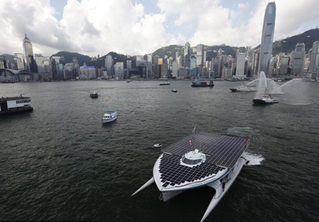 Solar-powered vessel promoting clean energy arrives in HK