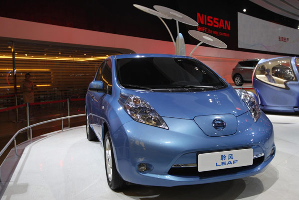 Electric cars displayed at auto show