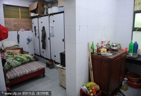 Migrant workers dwelling in public restroom