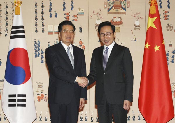 Chinese President Hu meets ROK president