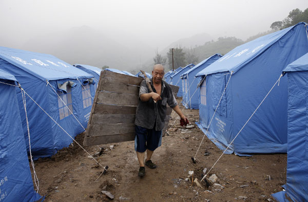 Temporary housing being set up for victims