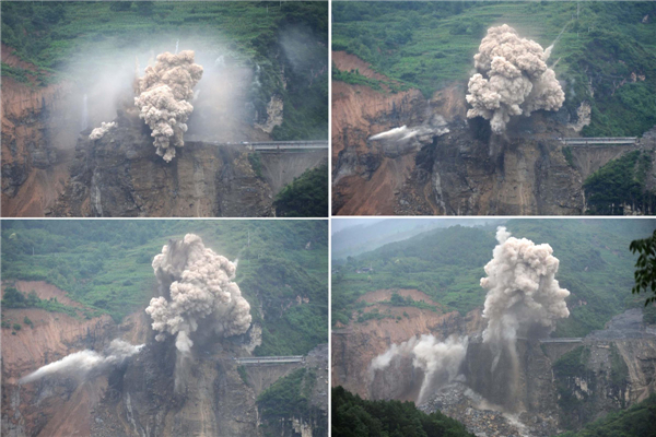 Explosive blast to clear floodwater