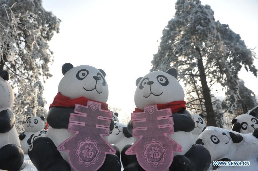 Panda sculptures seen at Daming Mountain Park