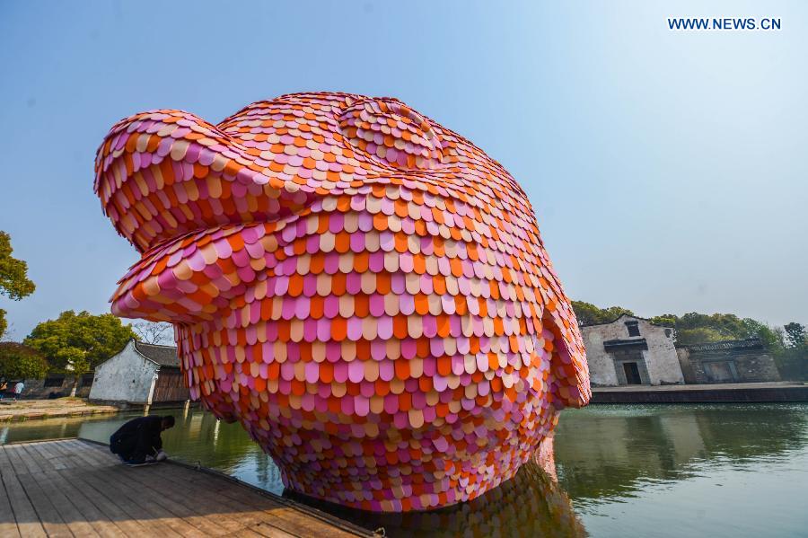 Giant pink 'Floating Fish' displayed in E China