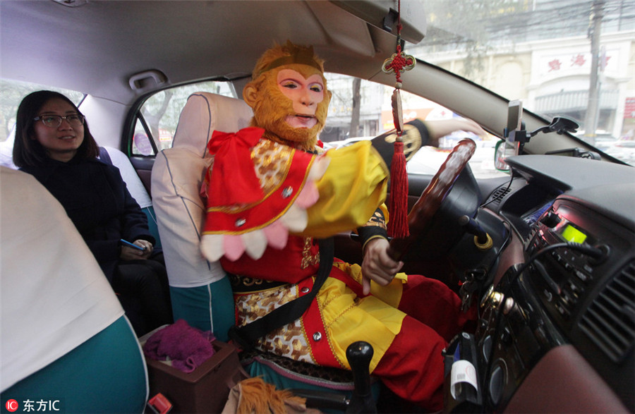 Taxi driver taking Monkey King from screen to streets