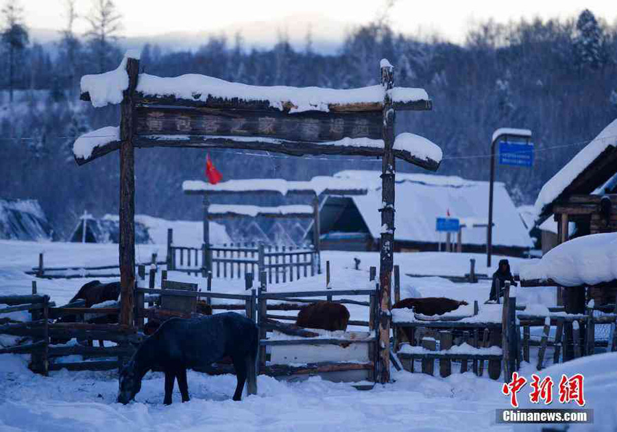 Snow-covered village in Xinjiang