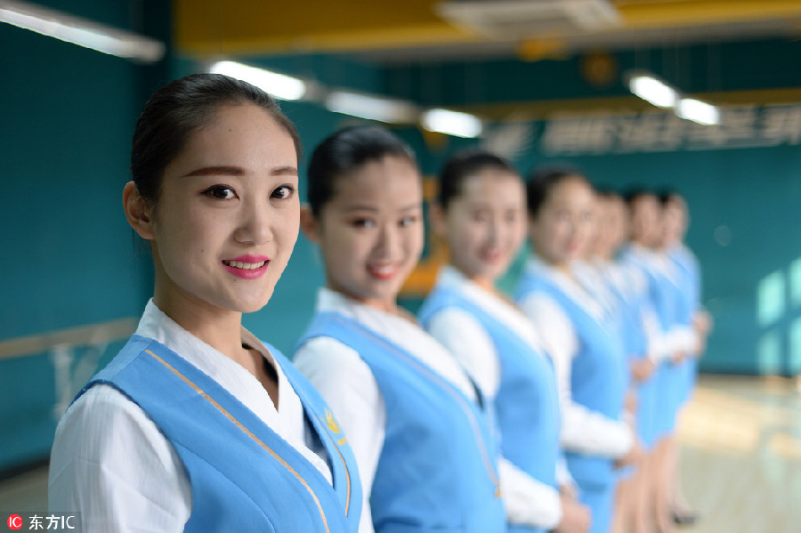 Stewardess students prepare for flight attendant exams