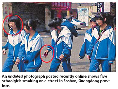 Smoking schoolgirls spark online fire