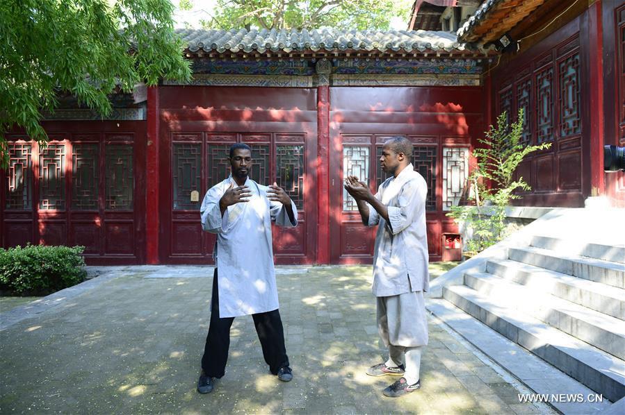 Apprentices from Africa practice Kungfu, learn Shaolin culture in China
