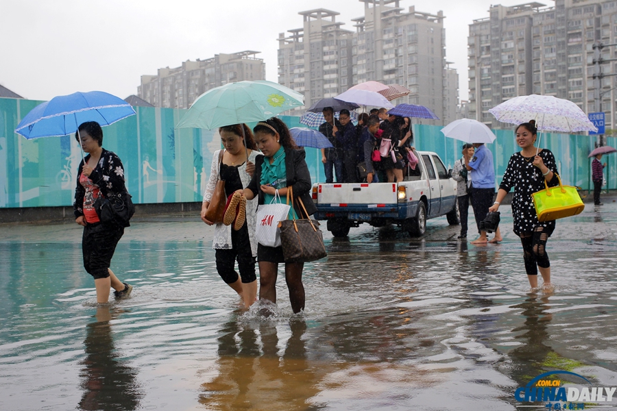 上海：暴雨造成50多条段马路积水
