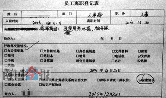 网友发帖晒奇葩被炒经历 想用热水袋被公司开除？