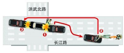 南京街头两轿车疑因斗气对撞3次 目击者称像警匪片