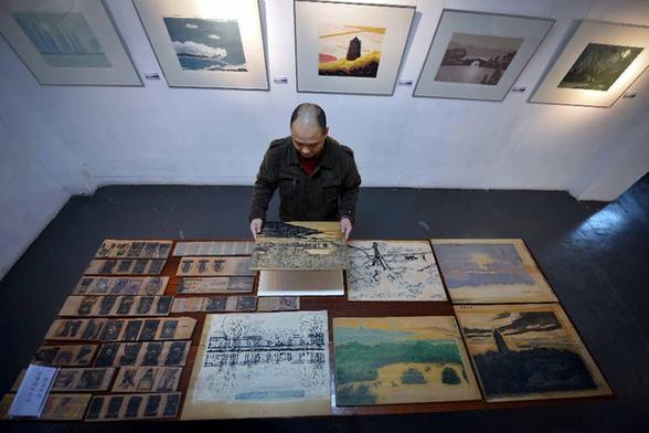 杭州举办“西湖山水”木版水印作品展