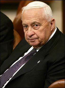 Israeli Prime Minister Ariel Sharon (news - web sites) is seen here 12 January 2005. The US administration had no formal reaction to Sharon's suspension of contacts with the Palestinians and their new leader Mahmud Abbas after a deadly bomb attack on the Gaza Strip (news - web sites)(AFP/File) 