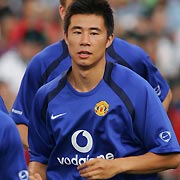 Manchester United's Chinese soccer player Dong Fangzhuo takes part in a training session in Hong Kong July 22, 2005. 