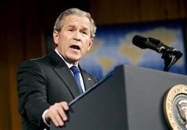 President Bush speaks about the upcoming Iraqi parliamentary election during a visit to Philadelphia, December 12, 2005.