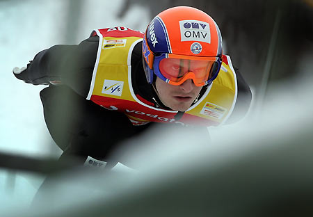 Czech Republic's Janda speeds down the ski jump during the second jumping of the four hill ski jumping tournament in Garmisch Partenkirchen 