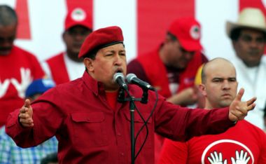 Venezuelan President Hugo Chavez talks to his supporters during a rally, to back the left-wing leader, on the anniversary of a failed 1992 coup attempt he led as a young army officer, in Caracas February 4, 2006.