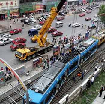 Light rail train derailed in Northeast China city