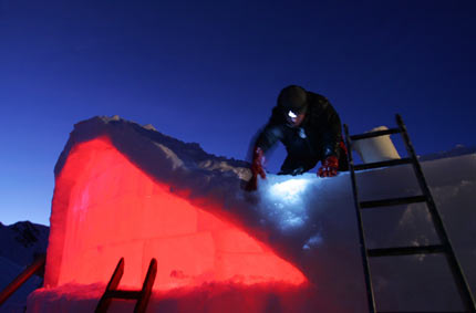 Balea Lac Ice Hotel in mountain valley