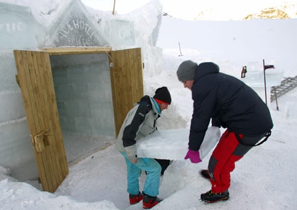 Balea Lac Ice Hotel in mountain valley