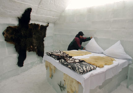 Balea Lac Ice Hotel in mountain valley