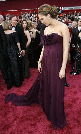 Jessica Alba arrives at the 80th annual Academy Awards