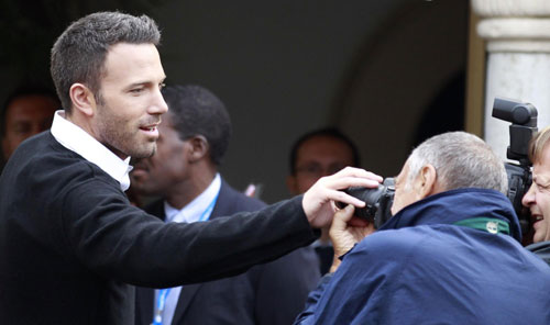 Ben Affleck and Rebecca Hall pose as they arrive at 67th Venice Film Festival