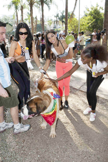 Miss Universe 2011 contestants play football in Sao Paulo