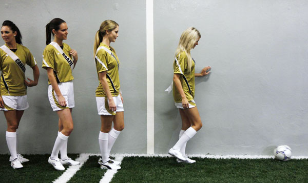 Miss Universe 2011 contestants play football in Sao Paulo