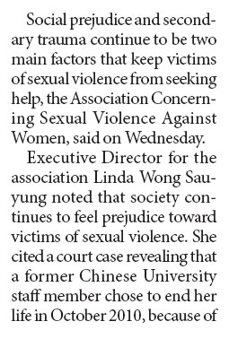Victims of sexual violence suffer from social prejudice