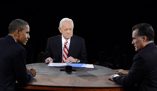 President Barack Obama and Republican presidential candidate Mitt Romney participate in a debate moderated by Bob Schieffer of CBS News in Boca Raton, Florida, on Monday, October 22. The third and final presidential debate focused on foreign policy. <a href=&apos;http://www.cnn.com/2012/10/16/politics/gallery/second-presidential-debate/index.html&apos;>See the best photos from the second presidential debate.</a>