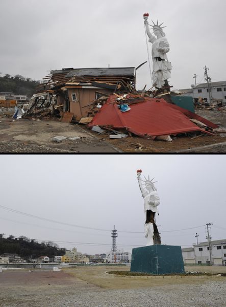 日本地震海啸一年后恢复对比图