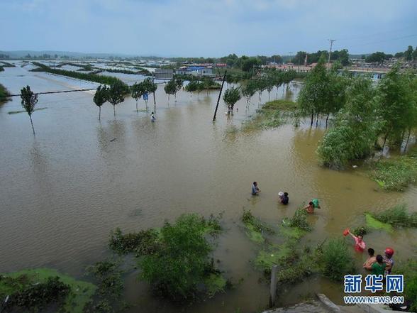 台风暴雨逼停京哈线70趟列车 冲锋舟进车站