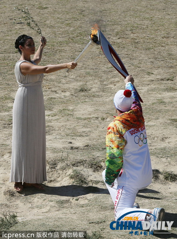 索契冬奥会希腊采集圣火火炬传递启动开幕倒计时