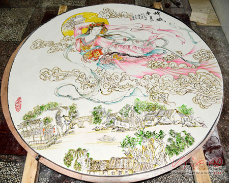 Huge hand-painted mooncake for the festival
