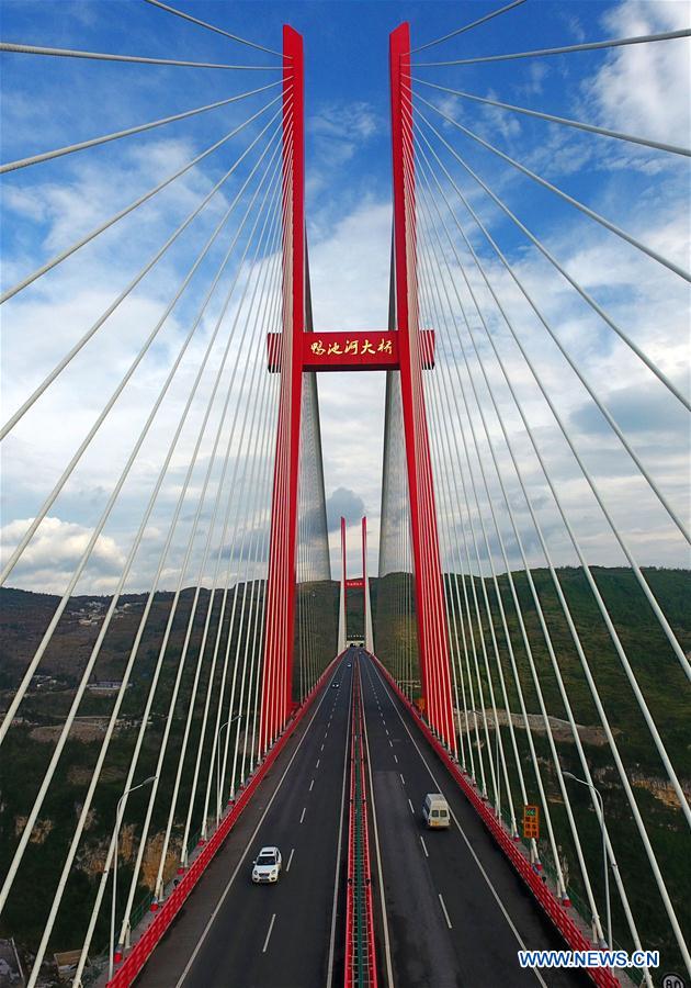 Aerial view of Yachihe Bridge of Guiyang-Qianxi highway in SW China