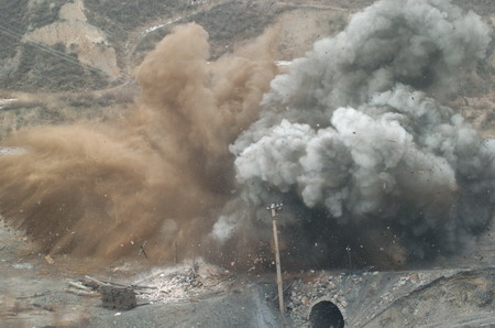 An illegal coal mine is demolished in Xinghualing District in Taiyuan, North China's Shanxi 