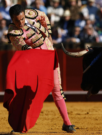 Bullfighters perform in southern Spain