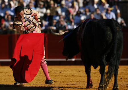 Bullfighters perform in southern Spain