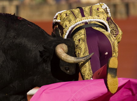 Bullfighters perform in southern Spain