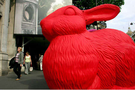 Giant rabbits in the street of Paris