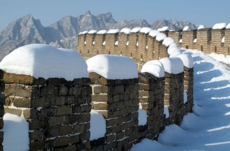 Heavy snow blankets magnificent Great Wall