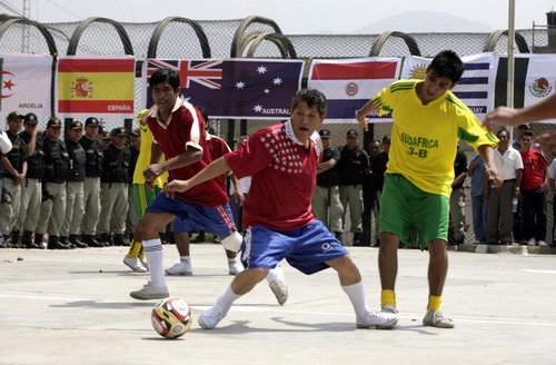 Inmates play in mock tournament of world cup in Peru