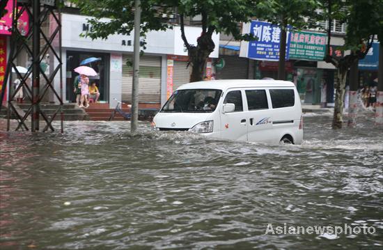 Street flooded in Central China city