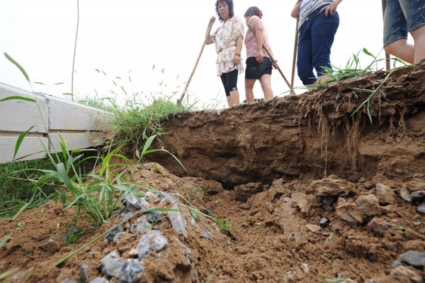 New dike suffers dozens of cave-ins after rain