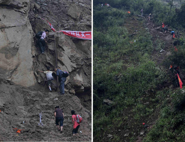 Buried road forces people to climb mountains