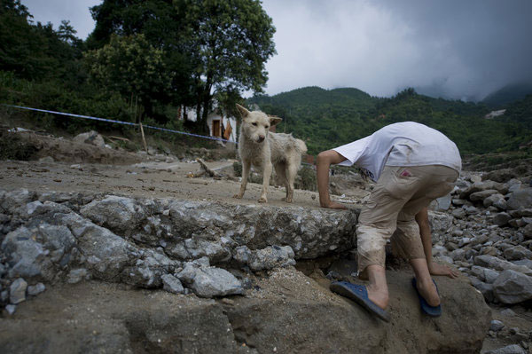 Family lost to landslide, boy is left with dog