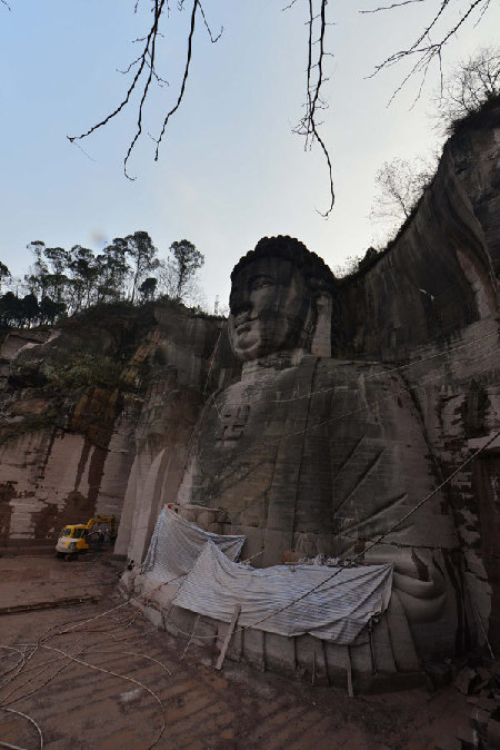 Giant Buddha carved into stone