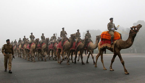 India soldiers rehearse for Republic Day parade